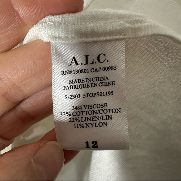 A.L.C. Carey Top Women's 12 White Cotton Linen Pleated Short Sleeve Blouse Shirt - Picture 4 of 7